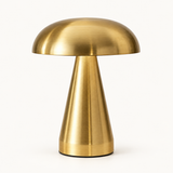 Lampe champignon dorée minimaliste Cèpe, finition laiton brossé, sur fond crème