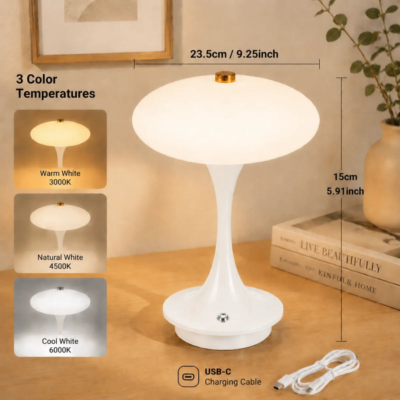 Vermillon, lampe champignon à chapeau plat sur pied trompette, sans fil — vue 9