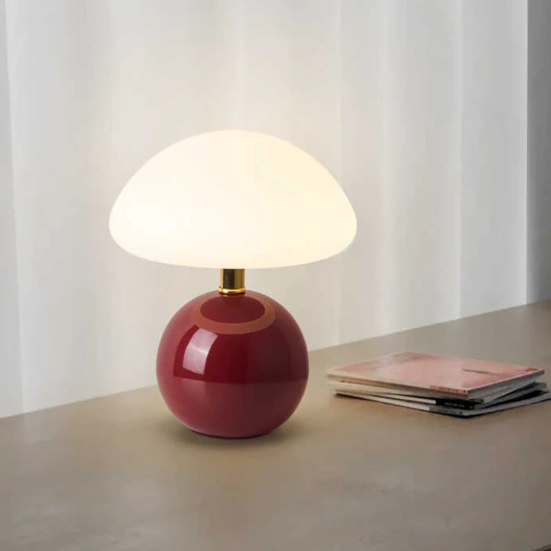 Bille, lampe champignon à pied boule en céramique émaillée et abat-jour dôme — vue 5
