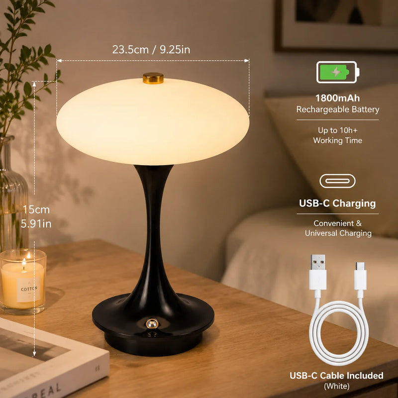 Vermillon, lampe champignon à chapeau plat sur pied trompette, sans fil — vue 6