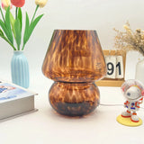 Sablé, lampe champignon en verre ambré moucheté façon écaille, 18 cm