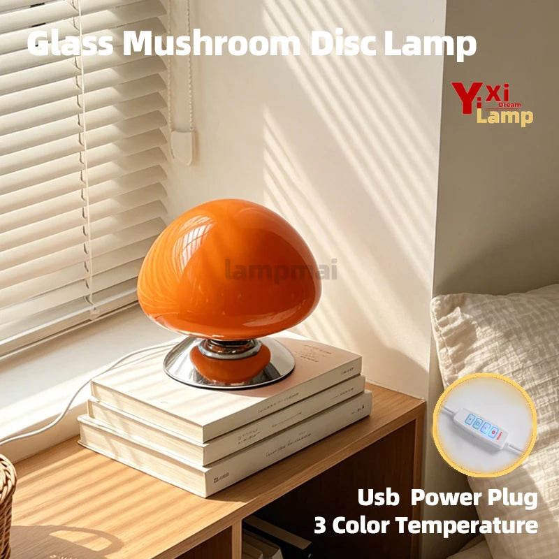 Lune, lampe champignon en verre sur base disque chromée, 16 cm — vue 2
