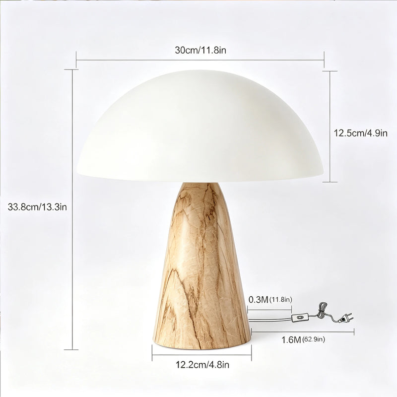 Albâtre, lampe champignon vintage à dôme de 30 cm sur pied conique effet marbre — vue 8