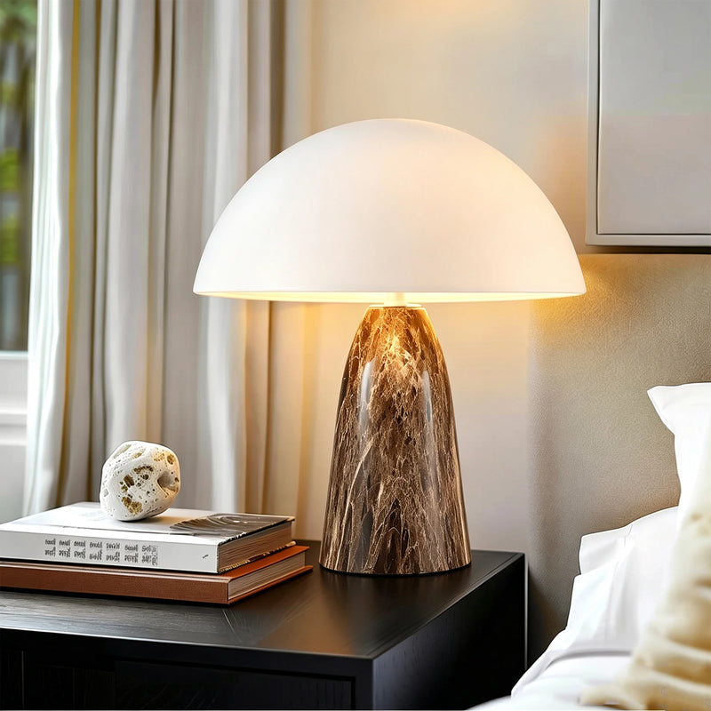 Albâtre, lampe champignon vintage à dôme de 30 cm sur pied conique effet marbre — vue 5