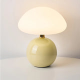 Bille, lampe champignon à pied boule en céramique émaillée et abat-jour dôme