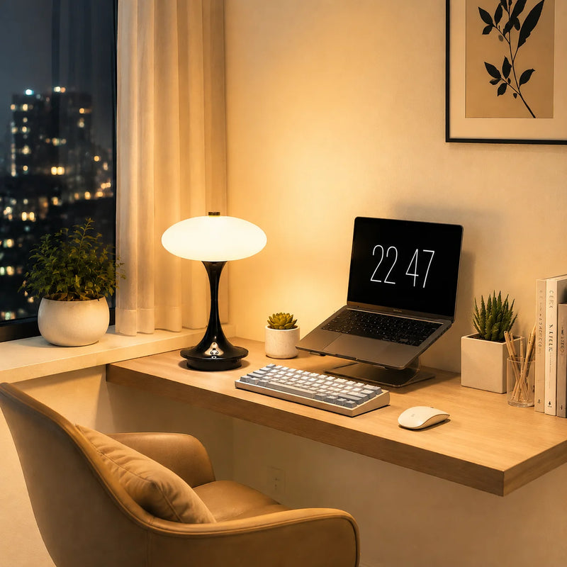 Vermillon, lampe champignon à chapeau plat sur pied trompette, sans fil — vue 4