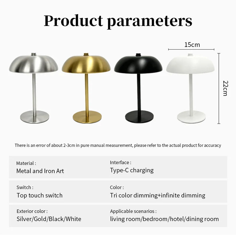 Nova, lampe champignon en métal poli, 22 cm, sans fil — vue 5