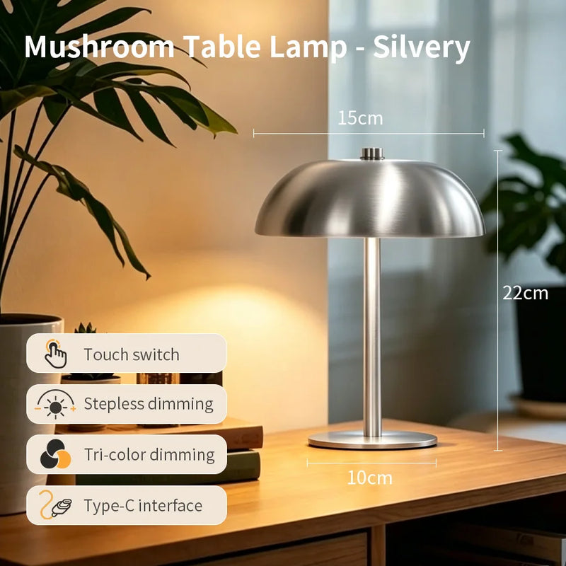 Nova, lampe champignon en métal poli, 22 cm, sans fil — vue 7