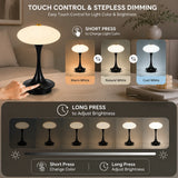Vermillon, lampe champignon à chapeau plat sur pied trompette, sans fil — vue 3