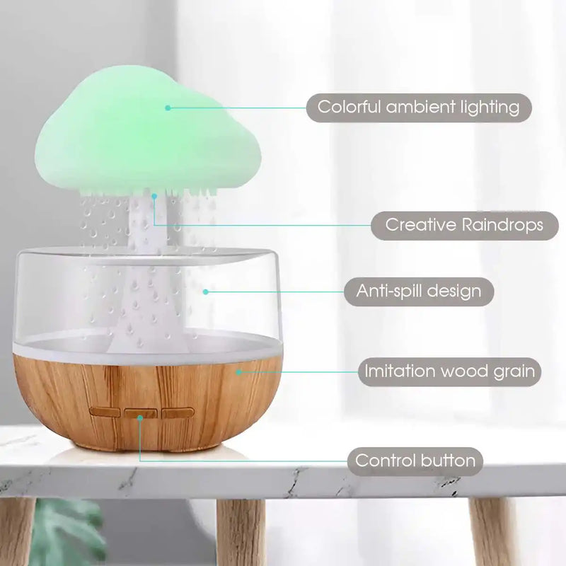 Bruine, lampe champignon qui pleut sans fil, réservoir transparent et socle effet bois — vue 4