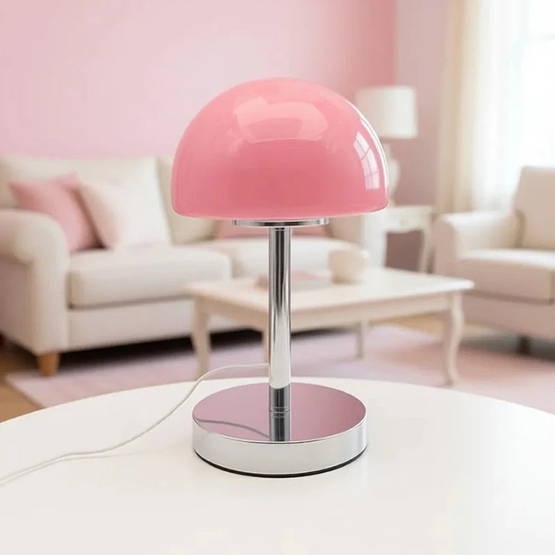 Élio, lampe champignon en verre sur colonne chromée et base disque, 29 cm — vue 2