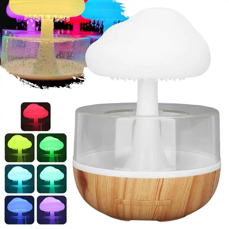 Bruine, lampe champignon qui pleut sans fil, réservoir transparent et socle effet bois