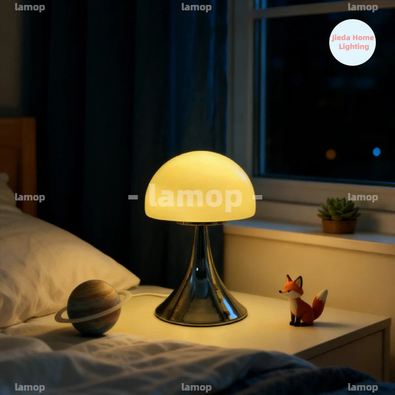 Otto, lampe champignon en verre à chapeau dôme sur socle chromé, 27 cm — vue 6