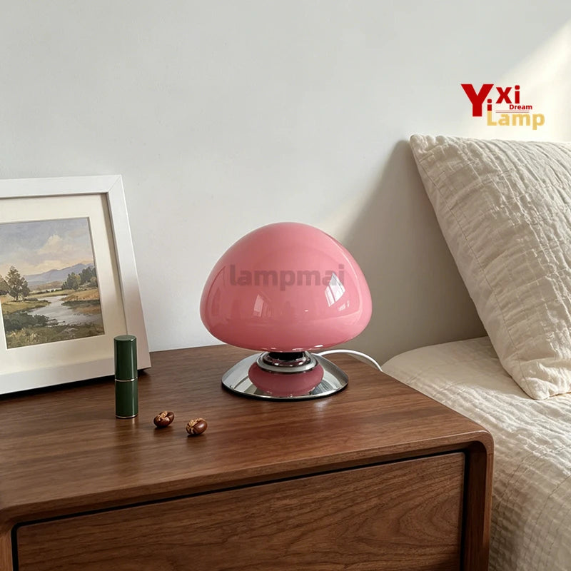 Lune, lampe champignon en verre sur base disque chromée, 16 cm — vue 3