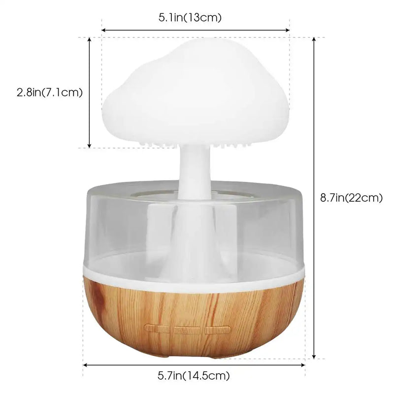 Bruine, lampe champignon qui pleut sans fil, réservoir transparent et socle effet bois — vue 2