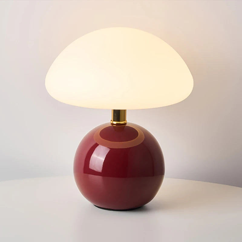 Bille, lampe champignon à pied boule en céramique émaillée et abat-jour dôme — vue 3