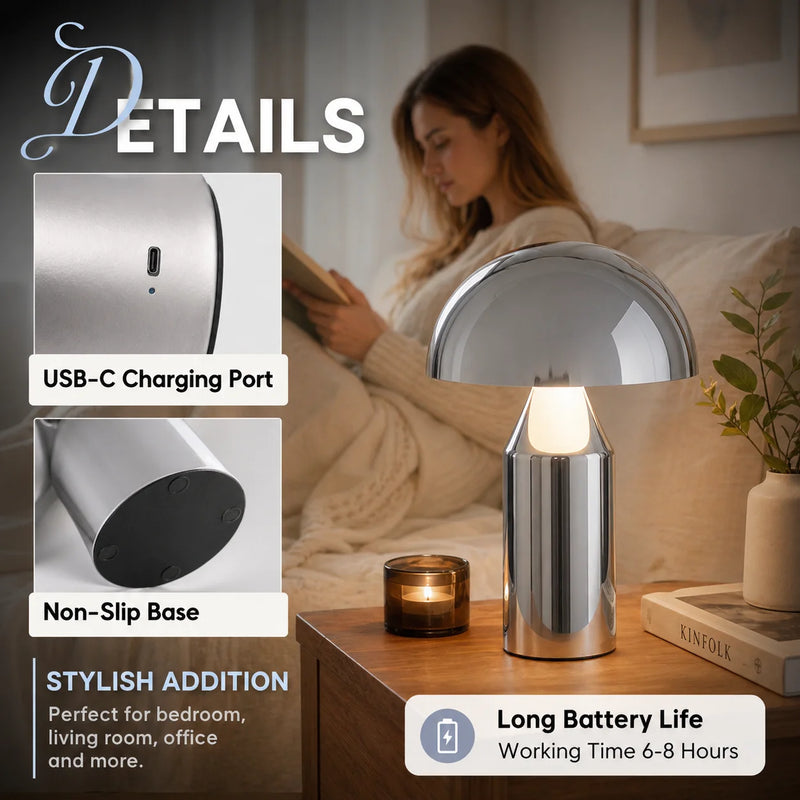 Alto, lampe champignon en métal doré, 36 cm, sans fil — vue 5