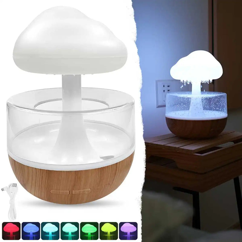 Bruine, lampe champignon qui pleut sans fil, réservoir transparent et socle effet bois — vue 6