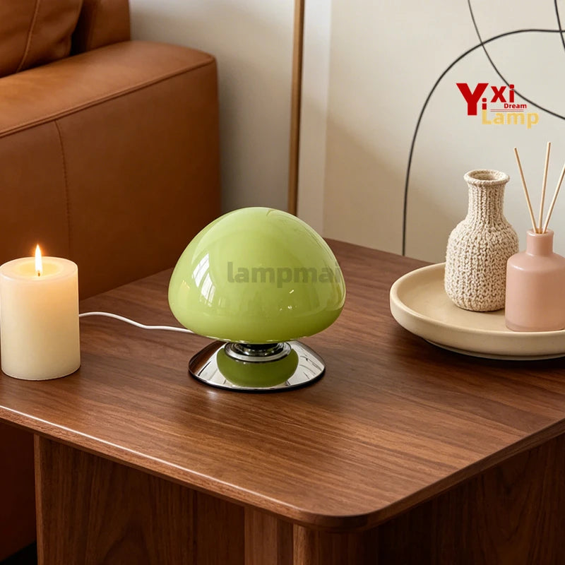 Lune, lampe champignon en verre sur base disque chromée, 16 cm — vue 5