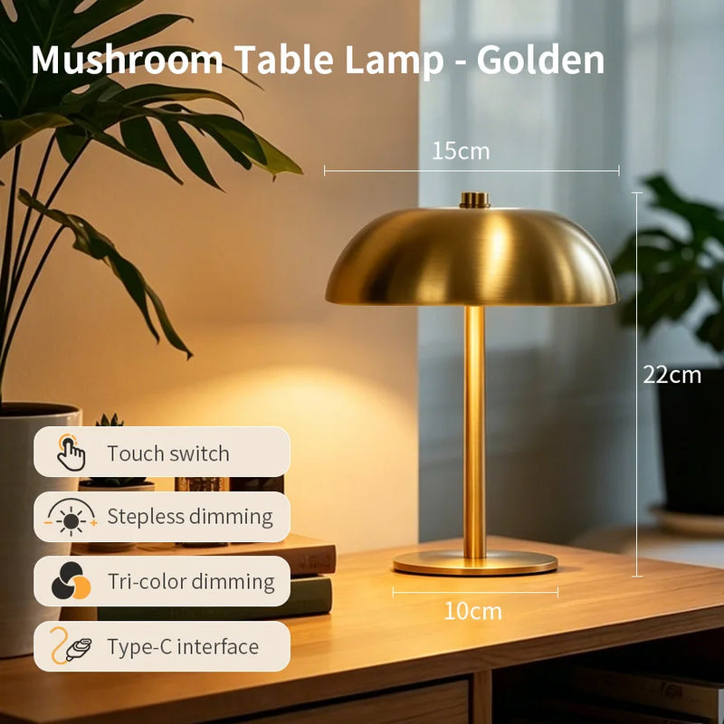 Nova, lampe champignon en métal poli, 22 cm, sans fil — vue 8