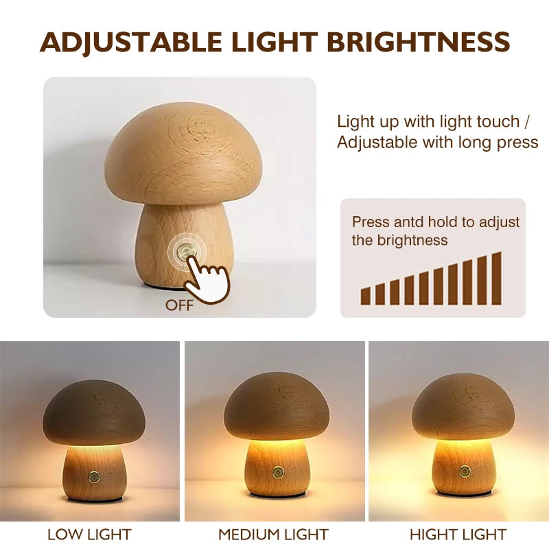Gil, lampe champignon en bois tourné, tactile et sans fil — vue 3