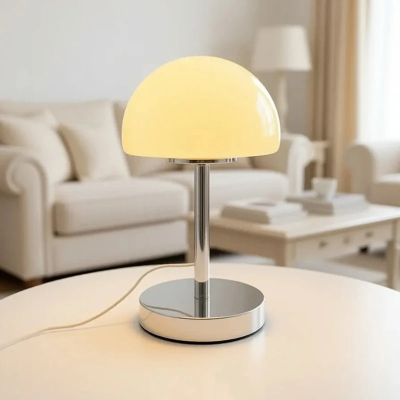 Élio, lampe champignon en verre sur colonne chromée et base disque, 29 cm — vue 3