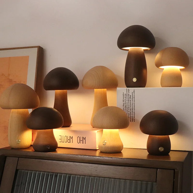 Gil, lampe champignon en bois tourné, tactile et sans fil — vue 2