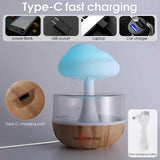 Bruine, lampe champignon qui pleut sans fil, réservoir transparent et socle effet bois — vue 3