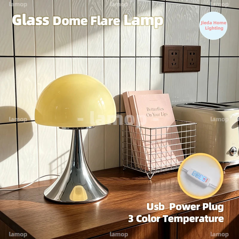 Otto, lampe champignon en verre à chapeau dôme sur socle chromé, 27 cm — vue 2