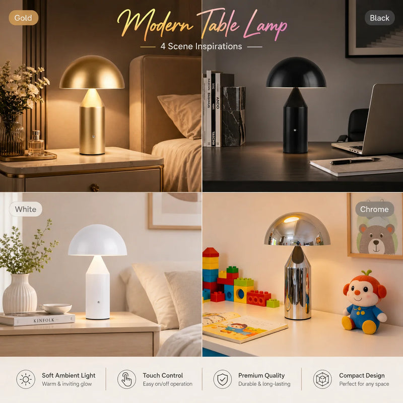 Alto, lampe champignon en métal doré, 36 cm, sans fil — vue 6
