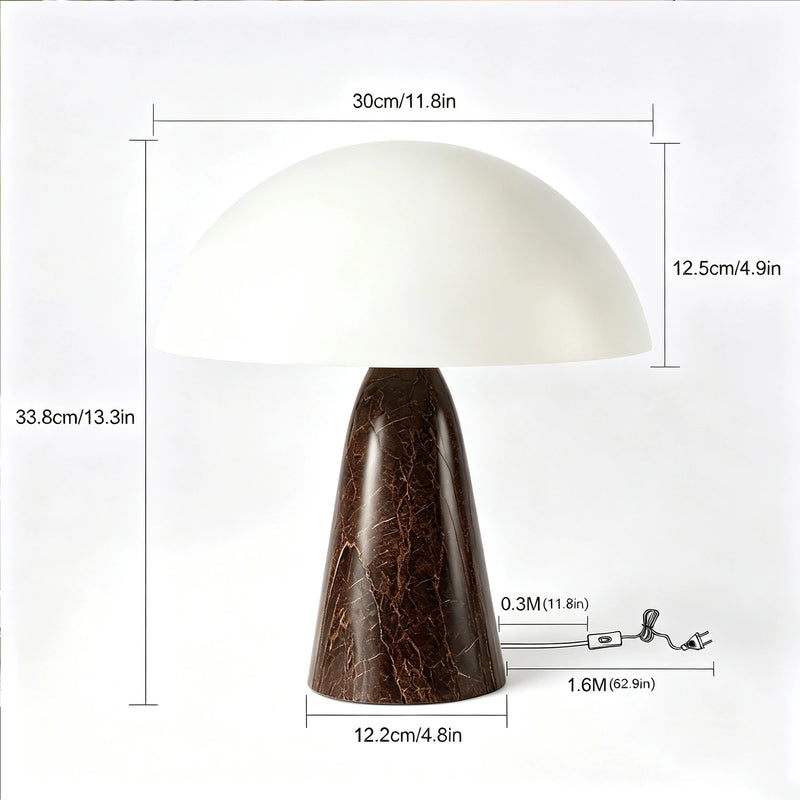 Albâtre, lampe champignon vintage à dôme de 30 cm sur pied conique effet marbre — vue 7