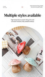 Fée, lampe champignon en céramique émaillée à chapeau percé de petits trous — vue 4