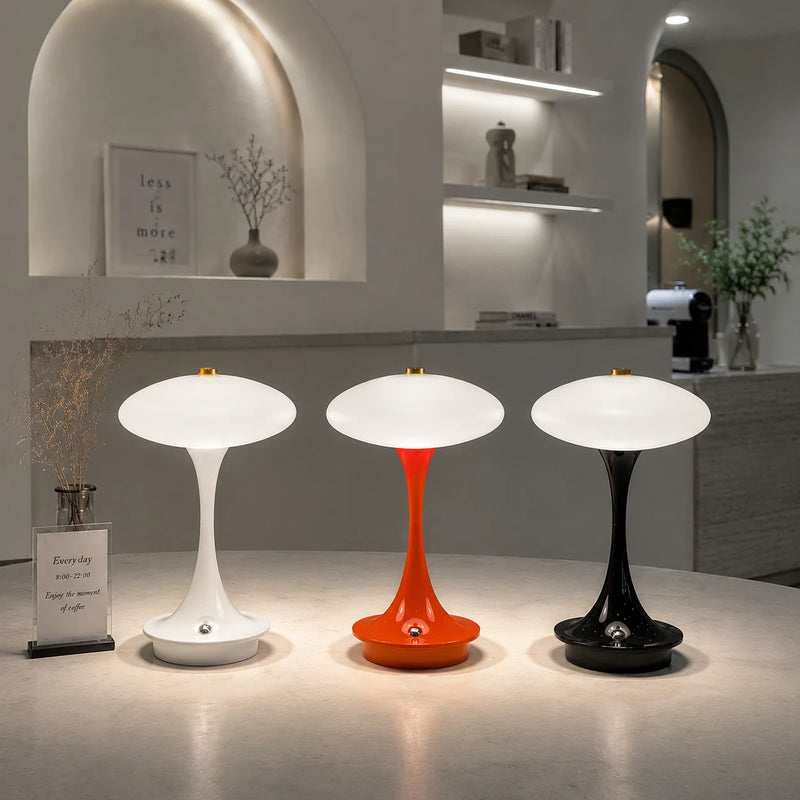 Vermillon, lampe champignon à chapeau plat sur pied trompette, sans fil — vue 2