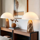 Albâtre, lampe champignon vintage à dôme de 30 cm sur pied conique effet marbre — vue 4
