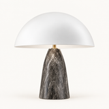 Albâtre, lampe champignon à coupole blanche de 30 cm et pied effet marbre, sur fond crème