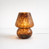 Sablé, lampe champignon en verre ambré moucheté façon écaille, 18 cm