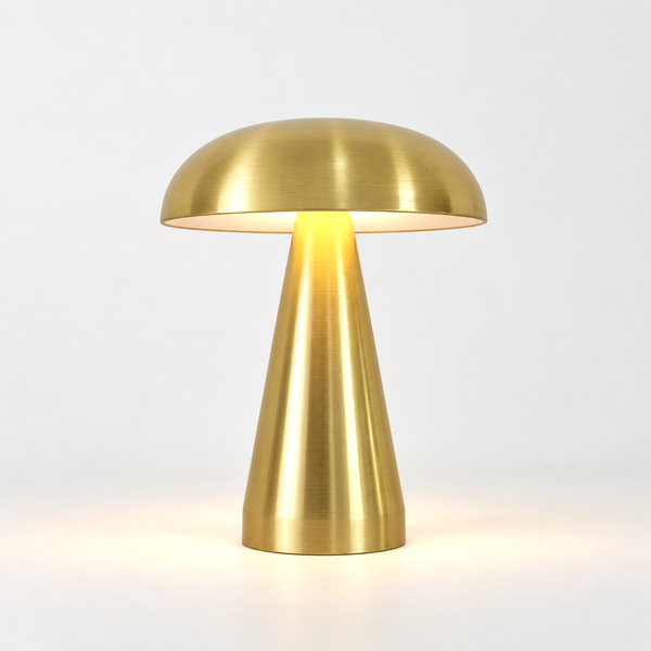 Milo, lampe champignon en aluminium doré brossé, 20,5 cm, sans fil