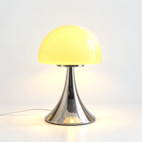 Otto, lampe champignon à dôme en verre jaune sur pied trompette chromé